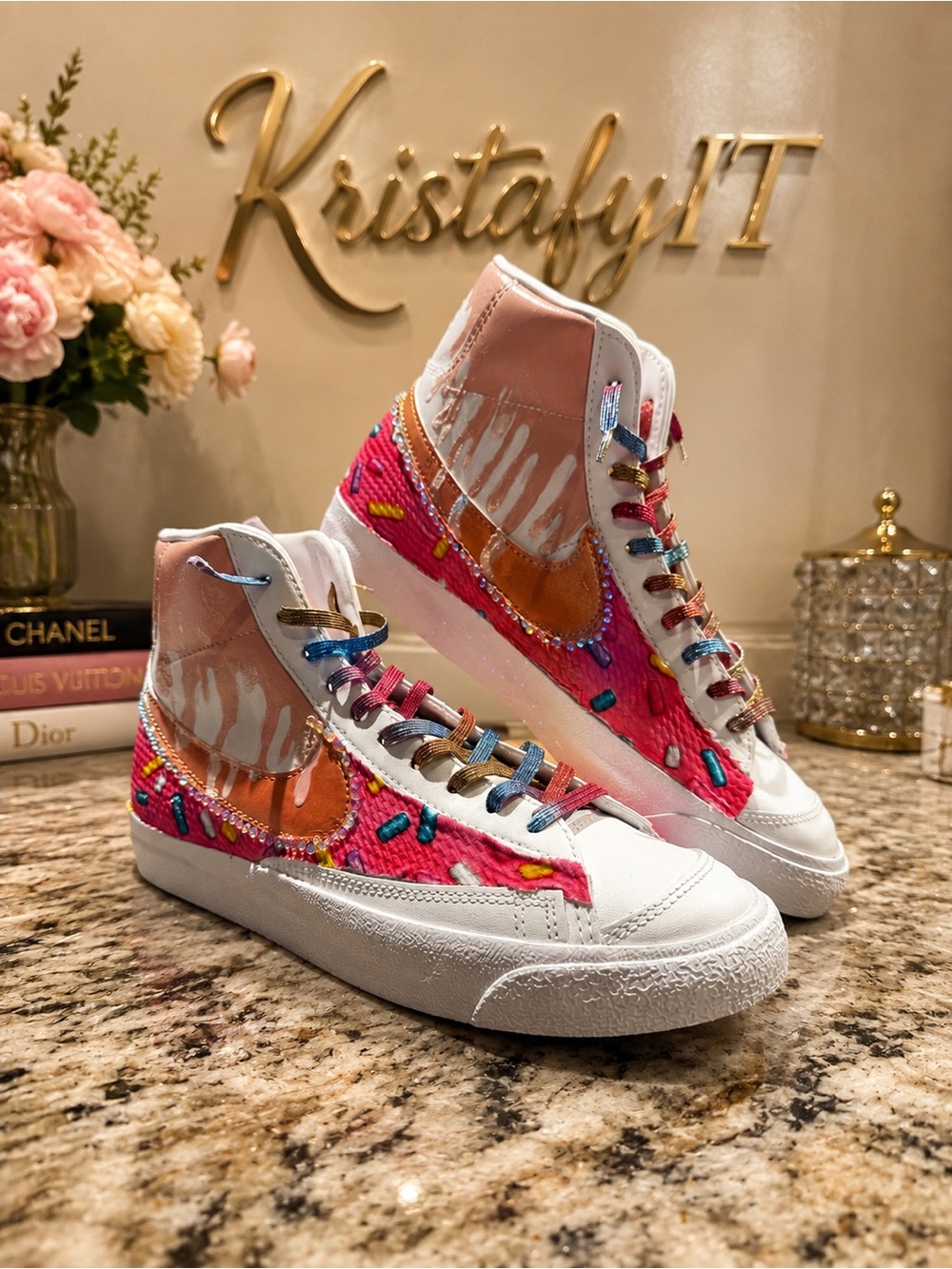 Kristalyt Confection Collection "Sugar Rush" High-Top Sneakers - Pink/White